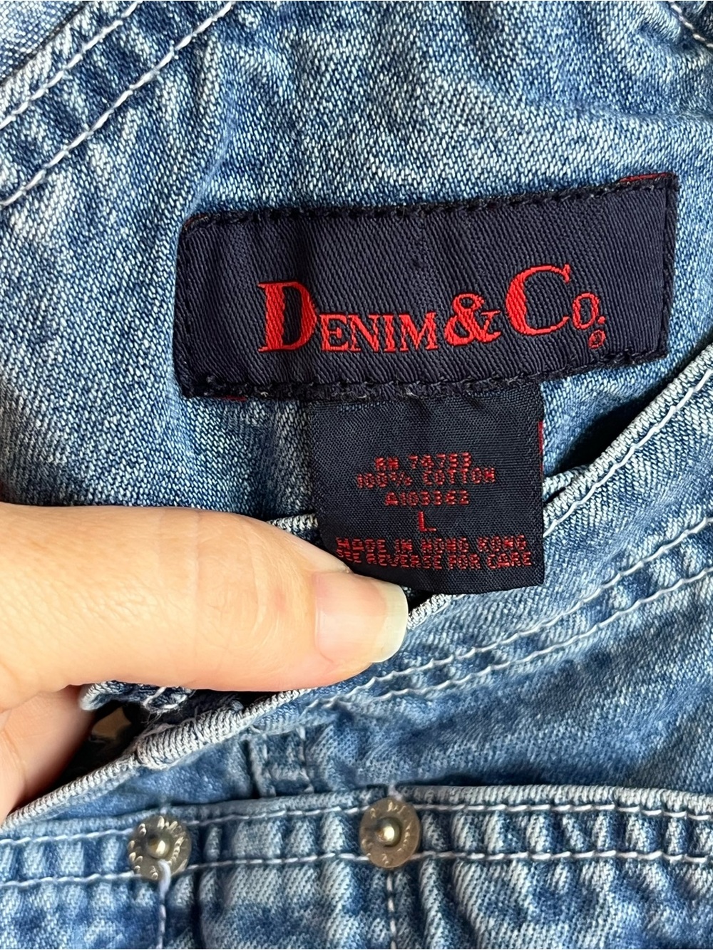 Denim & Co Vintage 90s Denim Short Overalls Large Pockets 100% Cotton - Picture 3 of 6